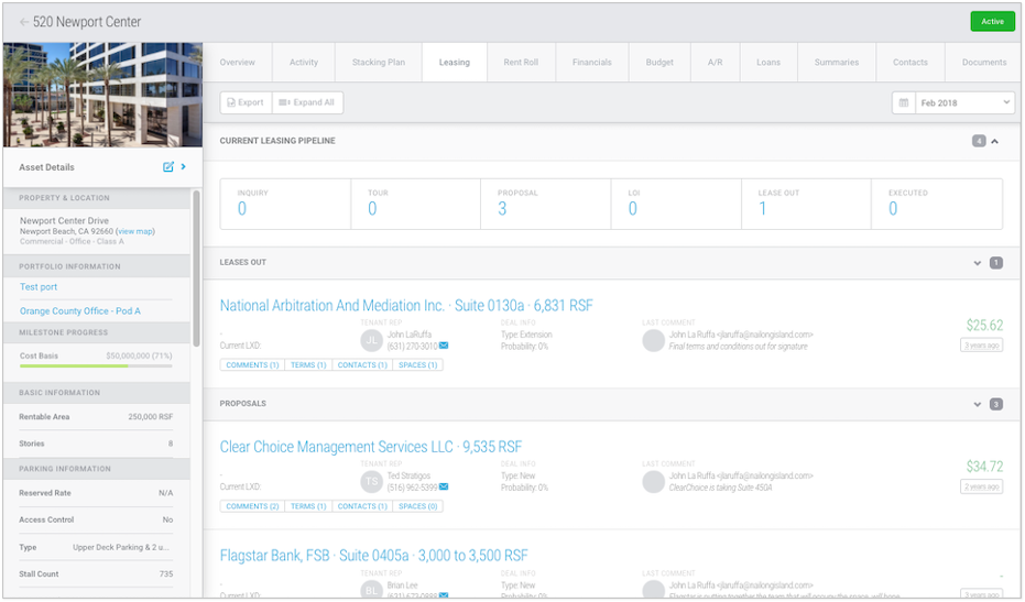 image of workspace commercial real estate leasing pipeline dashboard