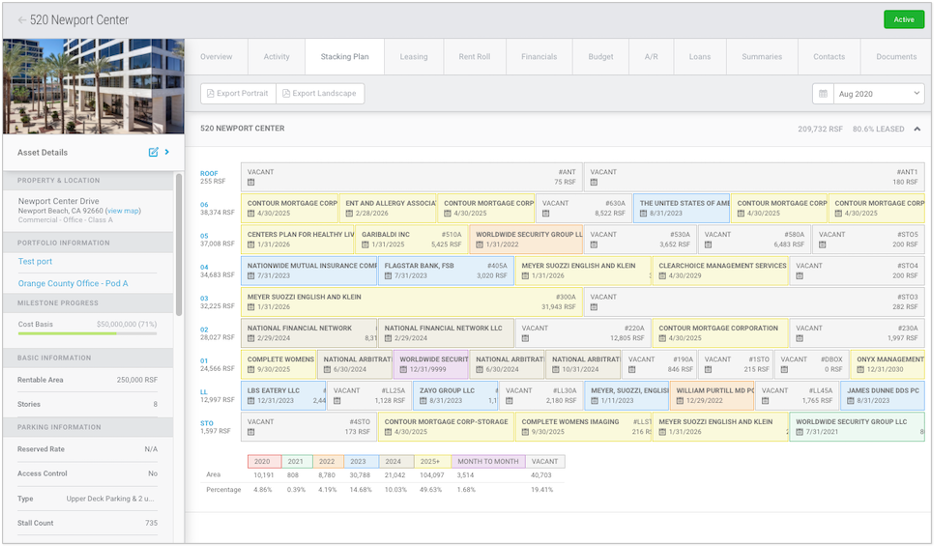 image of workspace commercial real estate stacking plan dashboard